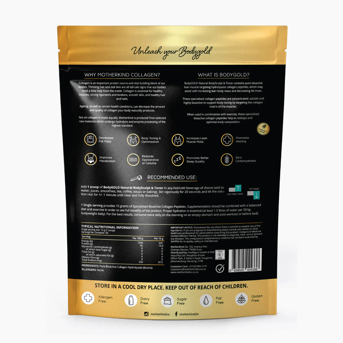 Motherkind BodyGOLD Collagen Peptides 750g - LIMITED EDITION